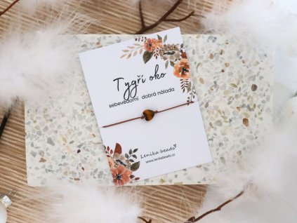 jemny snurkovy naramek srdce z tygriho oka na karticce