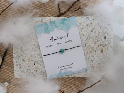 jemny snurkovy naramek srdce z amazonitu na karticce