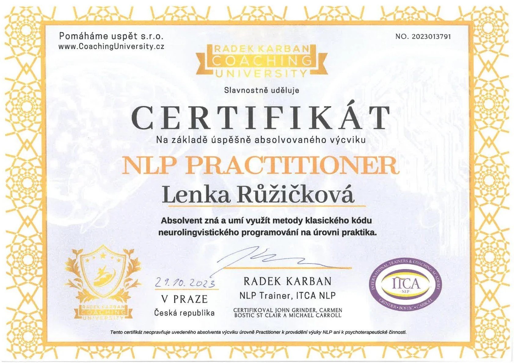 NLP certifikát