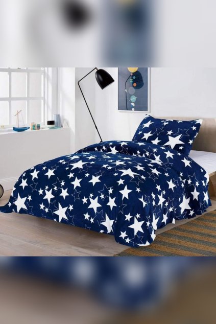 MIKROPLYŠOVÉ POVLEČENÍ STAR - modrá