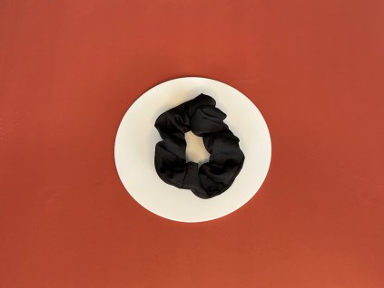 Scrunchie - Umělé hedvábí, černá, vel. S