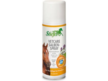 Stiefel Vetcare je masť v spreji na ošetrenie kože na prvú pomoc pri ranách. Vybrané rastlinné zložky (arnika, oregano, tymián, harmanček a čajovníkový olej) v kombinácii so zinkom a vitamínom E môžu prispieť k lepšiemu hojeniu rán.