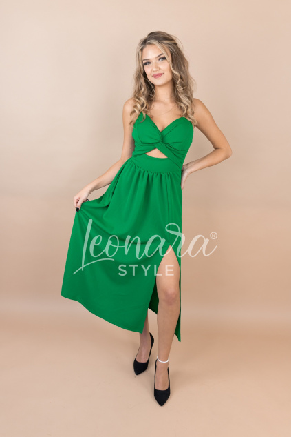Zelené elegantní šaty s rozparkem PEARL
