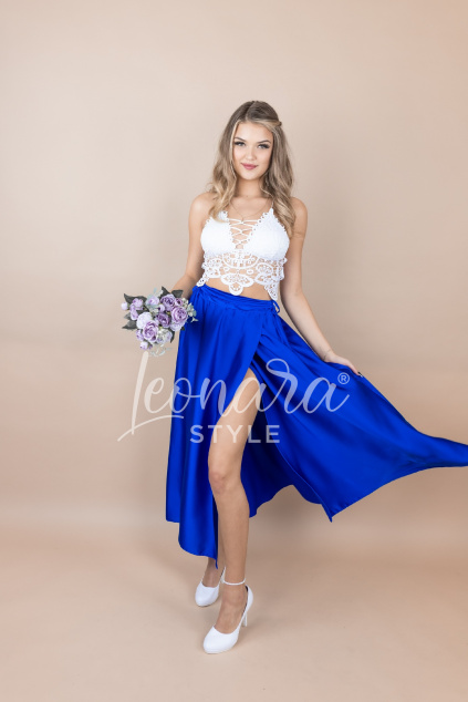 Modrá saténová sukně NOEMI
