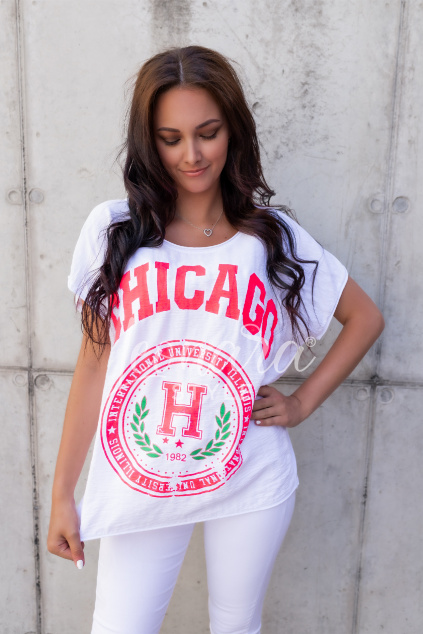 Bílé  bavlněné tričko CHICAGO