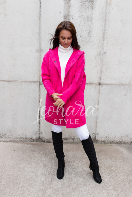 Sytě růžový alpaka kabát s kapucí PAULA