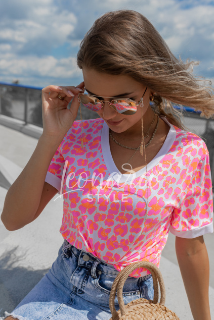 Růžovo-oranžové leopardí tričko NEON