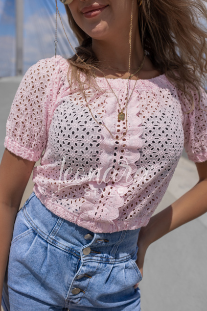 Baby pink madeirový crop top AUBREY