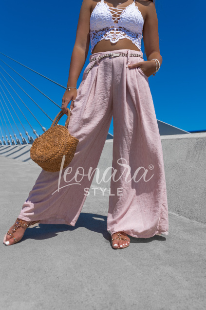 Růžové maxi široké kalhoty OLIVE