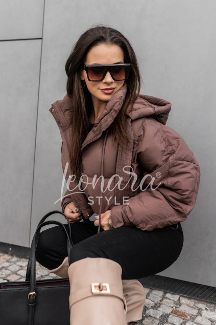 Hnědá prošívaná crop bunda ELIANA