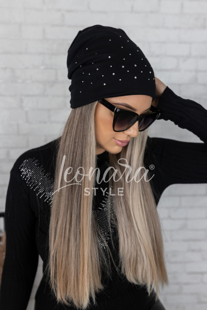 Černá třpytivá flaušová čepice SPARKLY