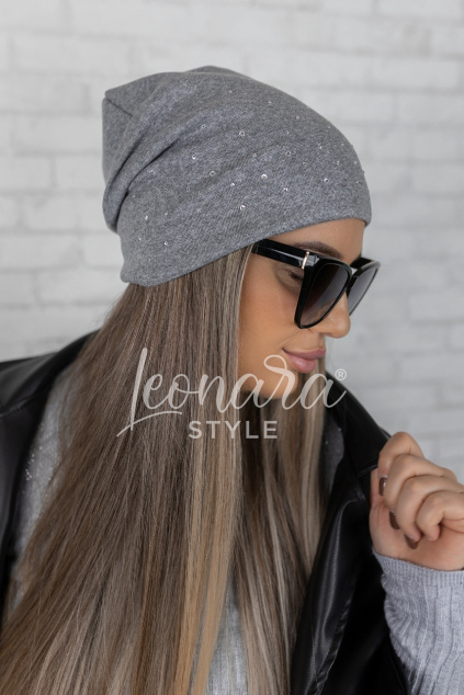 Světle šedá třpytivá flaušová čepice SPARKLY