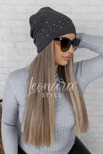Tmavě šedá třpytivá flaušová čepice SPARKLY
