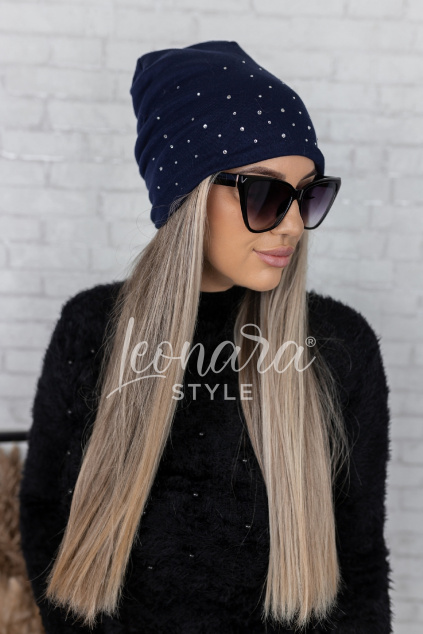 Tmavě modrá třpytivá flaušová čepice SPARKLY