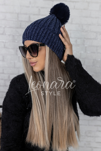 Tmavě modrá zateplená čepice s lurexem LUXY