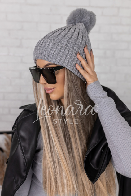 Šedá zateplená čepice s lurexem LUXY