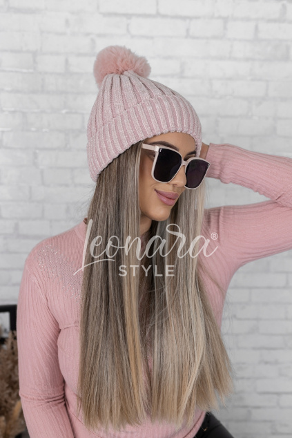 Pudrová zateplená čepice s lurexem LUXY