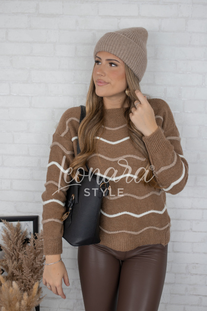 Hnědý pruhovaný svetr JUNIPER