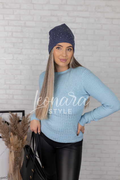 Bledě modrý žebrovaný svetr s kamínky LILLY
