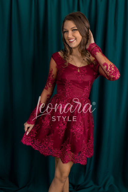 Vínové vyšívané společenské šaty RORIA