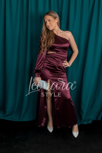 Vínové saténové společenské šaty ANGELINA