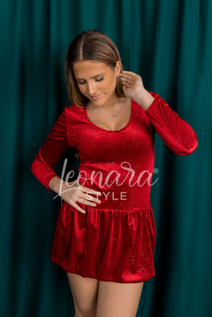 Červené zdobené šaty s volánky ELEONORA