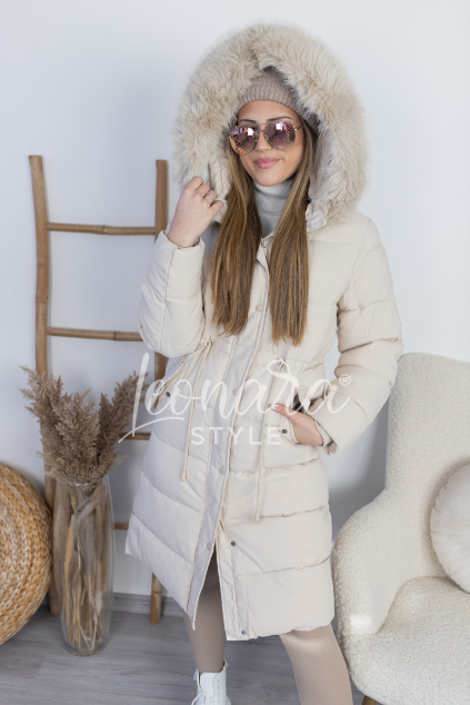 Béžový dlouhý zimní kabát ZARA