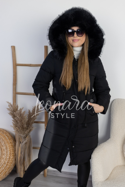 Černý dlouhý zimní kabát ZARA