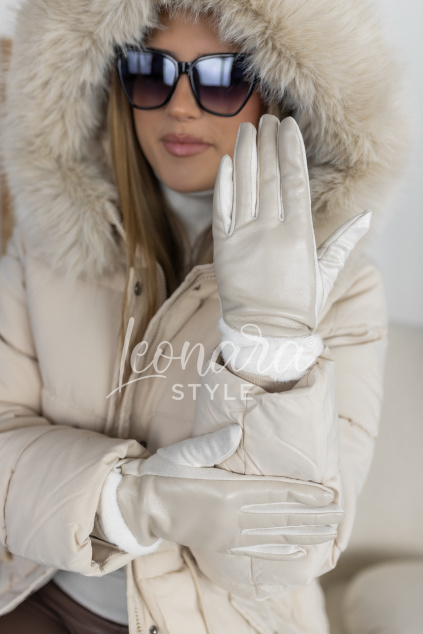 Béžové koženkové rukavice HEIDI