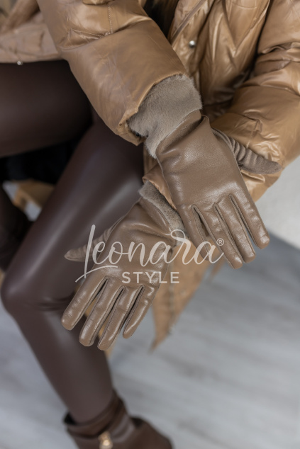 Hnědé koženkové rukavice HEIDI