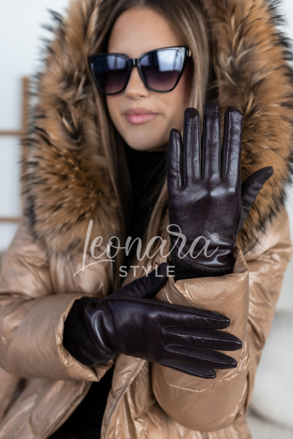 Tmavě hnědé koženkové rukavice HEIDI