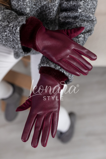 Vínové koženkové rukavice HEIDI