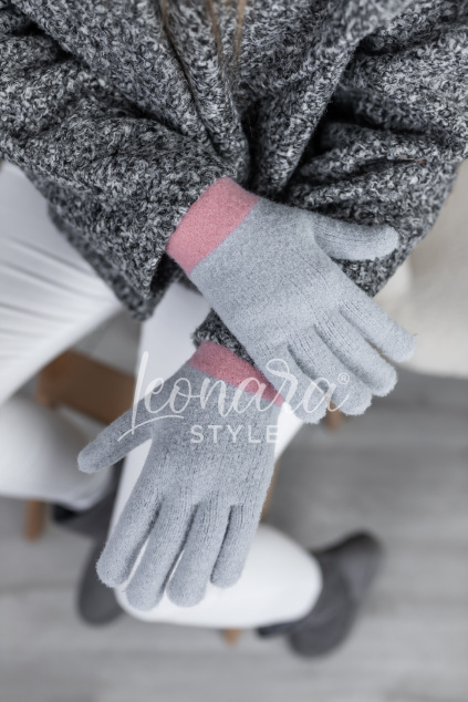 Šedo-růžové zimní rukavice JOY
