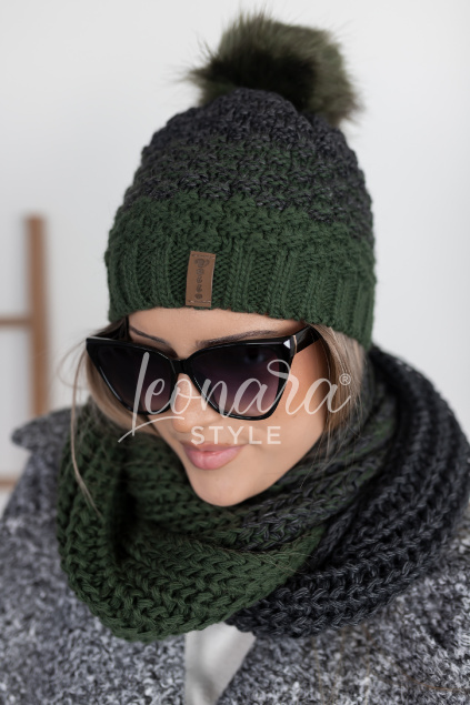 Khaki set šály a čepice SCARLETT