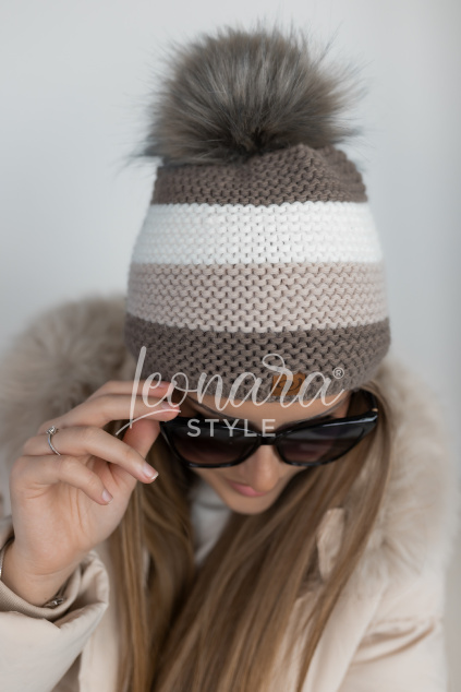 Hnědo-béžová pruhovaná čepice BRIGITA