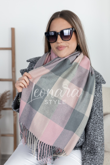 Růžová kostkovaná šála ANGELICA