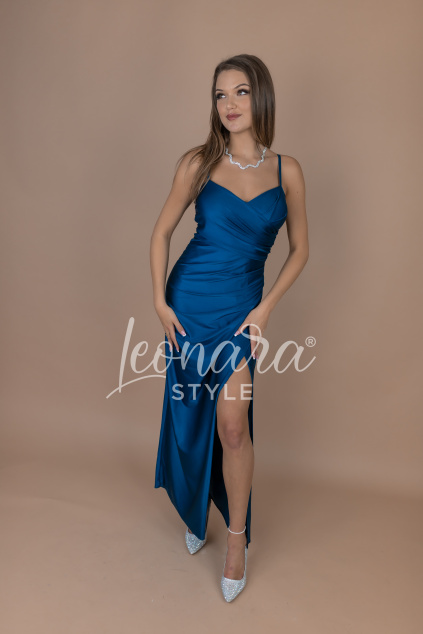 Smaragdové saténové šaty s rozparkem BRIANNA