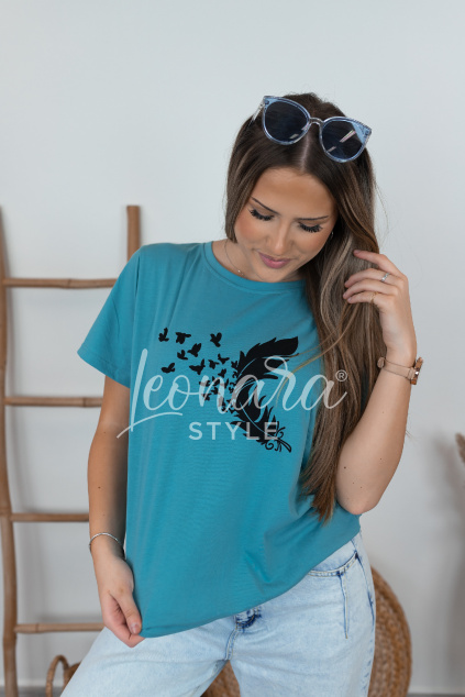 Tyrkysové tričko s peříčkem FEA