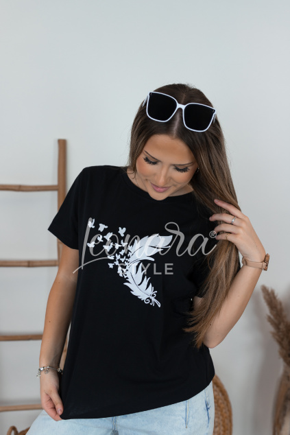 Černé tričko s peříčkem FEA