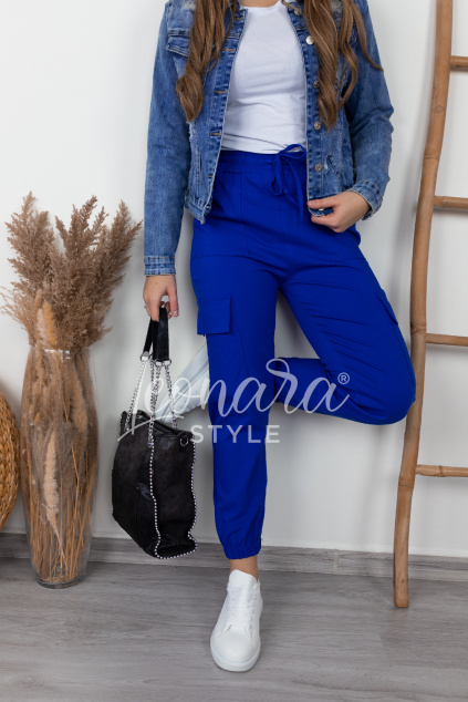 Královsky modré kalhoty s kapsami EDITH