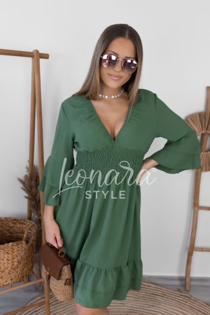 Khaki volánkové šaty ISABELA