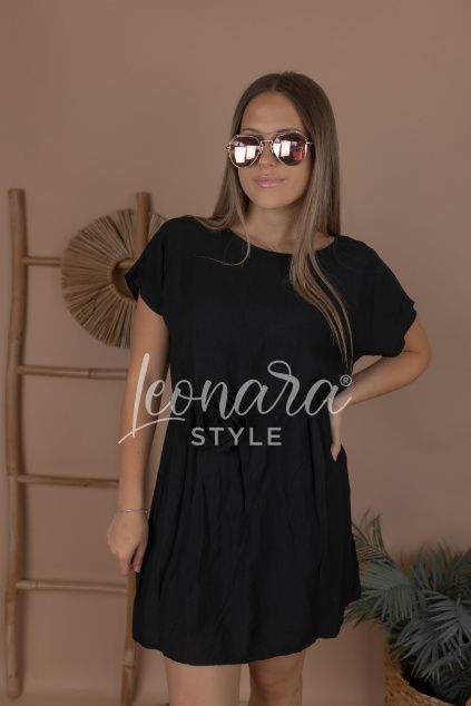 Černé jednoduché šaty s páskem FIONA