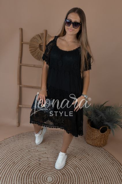 Černé krajkové boho šaty NOIRA