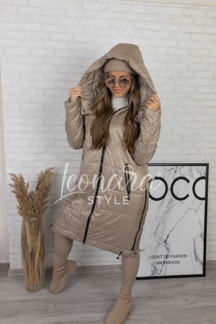 Béžová dlouhá plus size bunda SAFIA