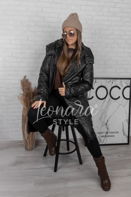 Černá dlouhá plus size bunda SAFIA