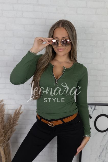 Khaki elegantní tričko AGATHE