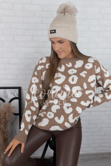 Hnědo/bílý leopardí svetr BAX