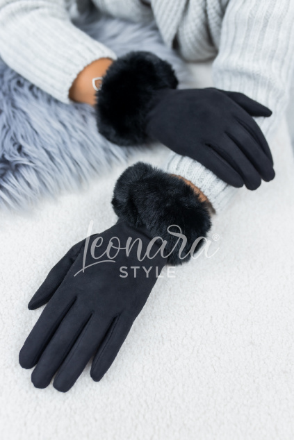 Černé rukavice s kožešinkou ARIELLA