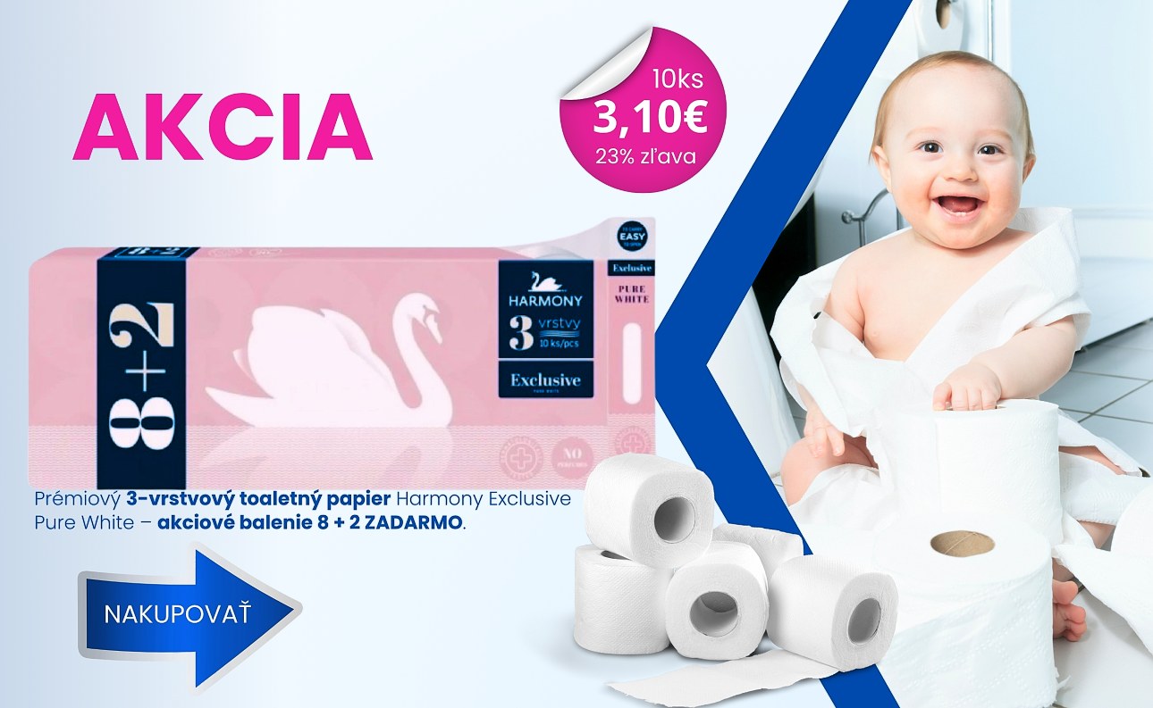 SKVELÁ AKCIA! Toaletný papier Harmony Exclusive Pure White 8+2 ks