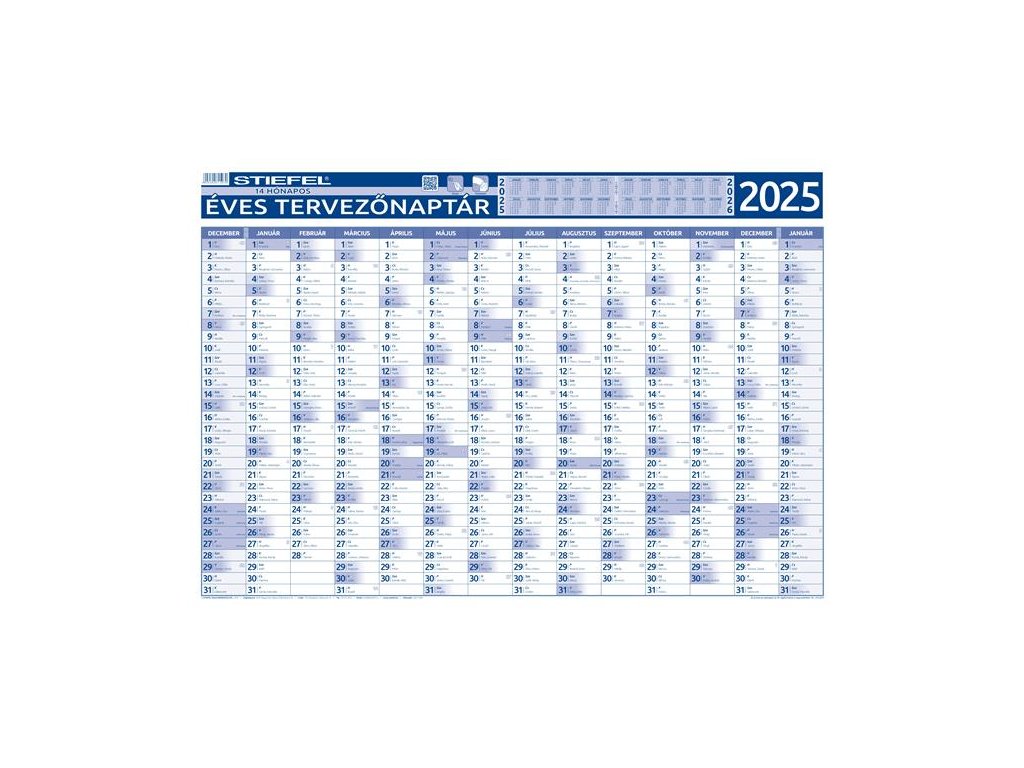 Ročný plánovací a projektový kalendár, dvojstranný, kovová lišta, 70x100 cm, rok 2024 (HU), STIEFEL